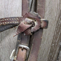 Leather Headstall *gc/fair, cracks, dry, stiff, dirt, residue, scraped & chewed? edges, older, xholes
