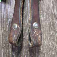 Leather Headstall *gc/fair, cracks, dry, stiff, dirt, residue, scraped & chewed? edges, older, xholes

