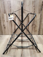 Narrow Metal Folding Saddle Rack, nylon web bottom *gc, dusty, scratches, rust, tape, scrapes
