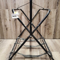 Narrow Metal Folding Saddle Rack, nylon web bottom *gc, dusty, scratches, rust, tape, scrapes
