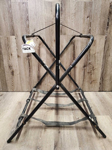 Narrow Metal Folding Saddle Rack, nylon web bottom *gc, dusty, scratches, rust, tape, scrapes