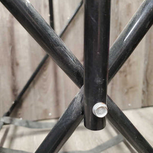 Narrow Metal Folding Saddle Rack, nylon web bottom *gc, dusty, scratches, rust, tape, scrapes
