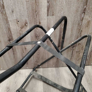 Narrow Metal Folding Saddle Rack, nylon web bottom *gc, dusty, scratches, rust, tape, scrapes
