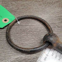 VINTAGE - NOT suitable to USE Hvy Loose Ring Mullen Mouth Bit *fair, rusty, v.bent, older, pitted
