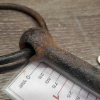 VINTAGE - NOT suitable to USE Hvy Loose Ring Mullen Mouth Bit *fair, rusty, v.bent, older, pitted
