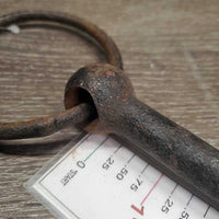 VINTAGE - NOT suitable to USE Hvy Loose Ring Mullen Mouth Bit *fair, rusty, v.bent, older, pitted
