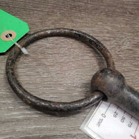 VINTAGE - NOT suitable to USE Hvy Loose Ring Mullen Mouth Bit *fair, rusty, v.bent, older, pitted
