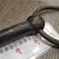 VINTAGE - NOT suitable to USE Hvy Loose Ring Mullen Mouth Bit *fair, rusty, v.bent, older, pitted
