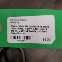 Nylon Web Tie Down Nose Band *fair, older, v.dirty, edge rubs & frays, v.stiff & twists, oxidized
