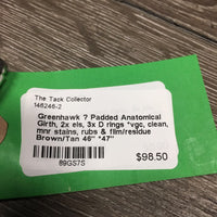 Padded Anatomical Girth, 2x els, 3x D rings *vgc, clean, mnr stains, rubs & film/residue