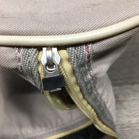 Round Bridle Bag, Zipper, Mesh Bottom *gc, stains, wavy zipper, rubs, clean, broken zipper tab
