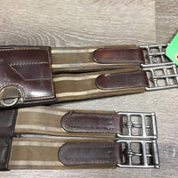Padded Leather Girth, 2x els, 3x D Rings *gc/fair, clean, hairy & dirty seams, mnr stain oxidized D's, v.unstitched
