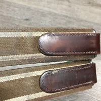 Padded Leather Girth, 2x els, 3x D Rings *gc/fair, clean, hairy & dirty seams, mnr stain oxidized D's, v.unstitched
