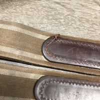 Padded Leather Girth, 2x els, 3x D Rings *gc/fair, clean, hairy & dirty seams, mnr stain oxidized D's, v.unstitched
