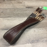 Padded Leather Girth, 2x els, 3x D Rings *gc/fair, clean, hairy & dirty seams, mnr stain oxidized D's, v.unstitched