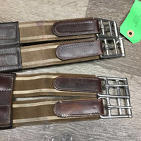 Padded Leather Girth, 2x els, 3x D Rings *gc/fair, clean, hairy & dirty seams, mnr stain oxidized D's, v.unstitched
