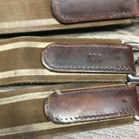 Padded Leather Girth, 2x els, 3x D Rings *gc/fair, clean, hairy & dirty seams, mnr stain oxidized D's, v.unstitched