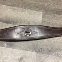 Padded Leather Girth, 2x els, 3x D Rings *gc/fair, clean, hairy & dirty seams, mnr stain oxidized D's, v.unstitched
