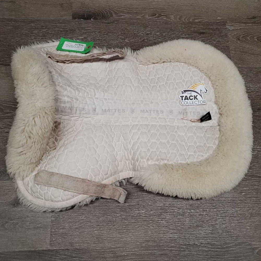 Sheepskin Quilt Half Pad, rolled edges *gc, clean, clumpy, stains, dingy, weak velcro, mnr pills, hair, rubs, threads, puckers