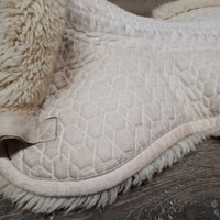 Sheepskin Quilt Half Pad, rolled edges *gc, clean, clumpy, stains, dingy, weak velcro, mnr pills, hair, rubs, threads, puckers
