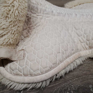 Sheepskin Quilt Half Pad, rolled edges *gc, clean, clumpy, stains, dingy, weak velcro, mnr pills, hair, rubs, threads, puckers