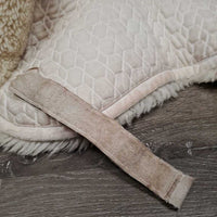 Sheepskin Quilt Half Pad, rolled edges *gc, clean, clumpy, stains, dingy, weak velcro, mnr pills, hair, rubs, threads, puckers
