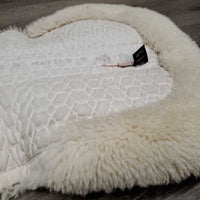 Sheepskin Quilt Half Pad, rolled edges *gc, clean, clumpy, stains, dingy, weak velcro, mnr pills, hair, rubs, threads, puckers
