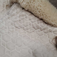 Sheepskin Quilt Half Pad, rolled edges *gc, clean, clumpy, stains, dingy, weak velcro, mnr pills, hair, rubs, threads, puckers
