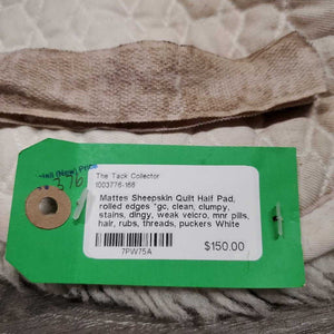 Sheepskin Quilt Half Pad, rolled edges *gc, clean, clumpy, stains, dingy, weak velcro, mnr pills, hair, rubs, threads, puckers