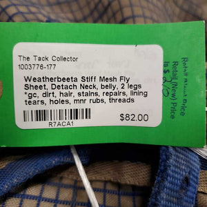 Stiff Mesh Fly Sheet, Detach Neck, belly, 2 legs *gc, dirt, hair, stains, repairs, lining tears, holes, mnr rubs, threads