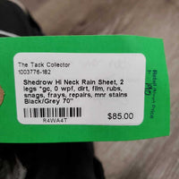 Hi Neck Rain Sheet, 2 legs *gc, 0 wpf, dirt, film, rubs, snags, frays, repairs, mnr stains

