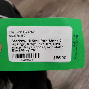 Hi Neck Rain Sheet, 2 legs *gc, 0 wpf, dirt, film, rubs, snags, frays, repairs, mnr stains