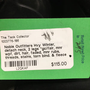 Hvy Winter Blanket, detach neck, 2 legs *gc/fair, mnr wpf, dirt, hair, faded, mnr rubs, threads, stains, torn bind. & fleece