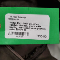 Euro Seat Breeches *gc/fair, threads, v.torn ankle binding, mnr faded, seam puckers, older

