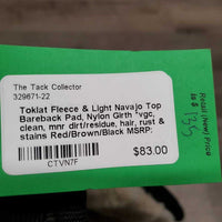 Fleece & Light Navajo Top Bareback Pad, Nylon Girth *vgc, clean, mnr dirt/residue, hair, rust & stains