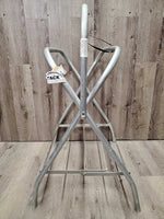 Thick Metal Folding Saddle Rack, metal bottom rack *Missing 1 Strap, gc, older, clean, peeled, stains, oxidizes
