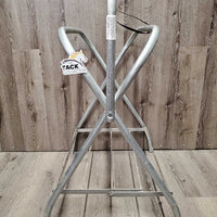 Thick Metal Folding Saddle Rack, metal bottom rack *Missing 1 Strap, gc, older, clean, peeled, stains, oxidizes