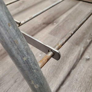 Thick Metal Folding Saddle Rack, metal bottom rack *Missing 1 Strap, gc, older, clean, peeled, stains, oxidizes