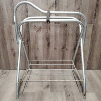 Thick Metal Folding Saddle Rack, metal bottom rack *Missing 1 Strap, gc, older, clean, peeled, stains, oxidizes
