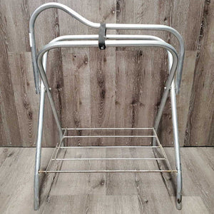 Thick Metal Folding Saddle Rack, metal bottom rack *Missing 1 Strap, gc, older, clean, peeled, stains, oxidizes