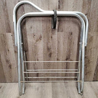 Thick Metal Folding Saddle Rack, metal bottom rack *Missing 1 Strap, gc, older, clean, peeled, stains, oxidizes