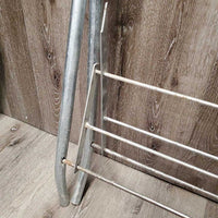 Thick Metal Folding Saddle Rack, metal bottom rack *Missing 1 Strap, gc, older, clean, peeled, stains, oxidizes
