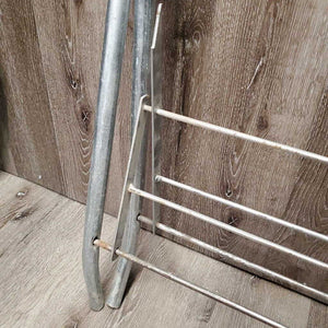 Thick Metal Folding Saddle Rack, metal bottom rack *Missing 1 Strap, gc, older, clean, peeled, stains, oxidizes