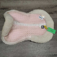 Sheepskin Quilt Half Pad, rolled edges *gc, tear, mnr hair, dirt, clumpy, stains, rubs