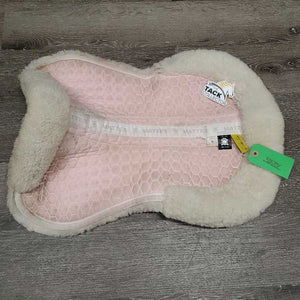 Sheepskin Quilt Half Pad, rolled edges *gc, tear, mnr hair, dirt, clumpy, stains, rubs