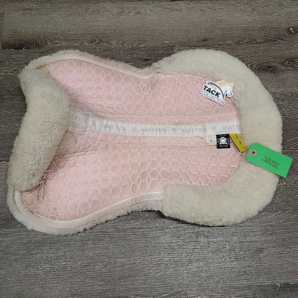 Sheepskin Quilt Half Pad, rolled edges *gc, tear, mnr hair, dirt, clumpy, stains, rubs