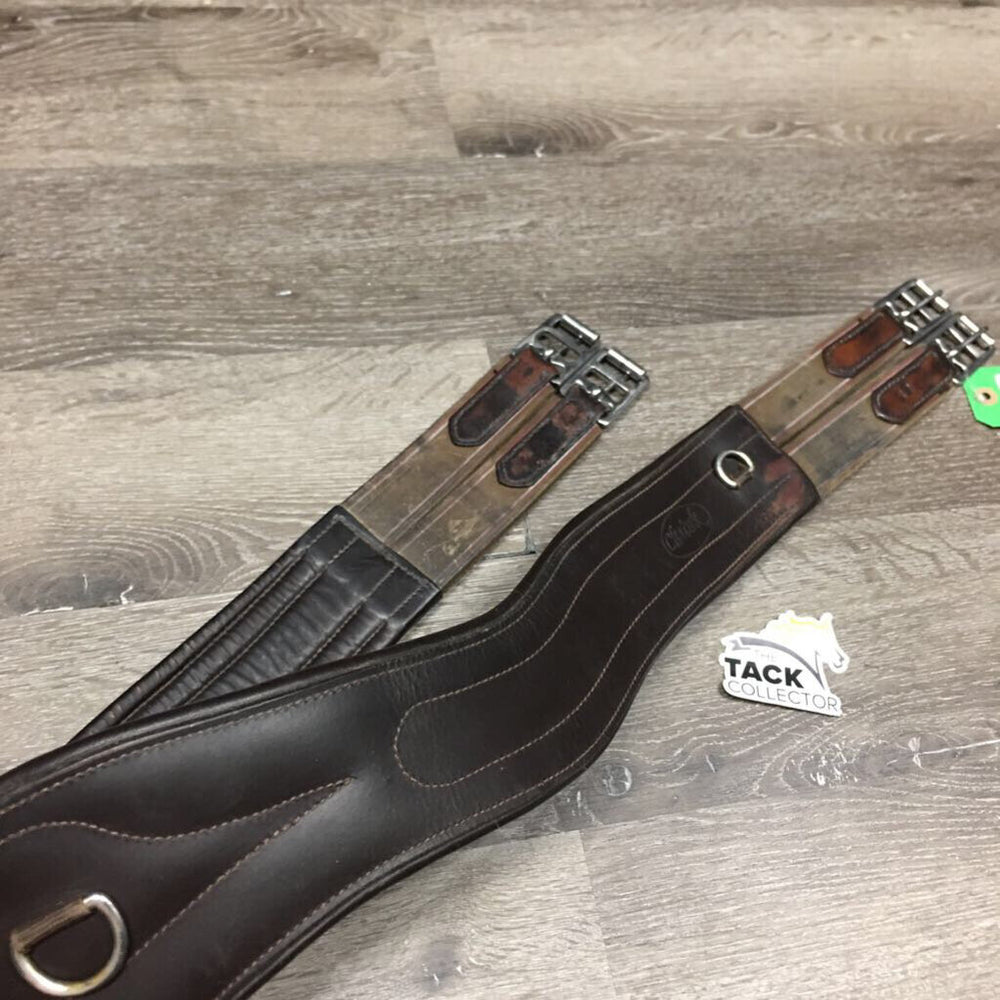 Anatomical Leather Girth, 2x els, 3x D's *gc/fair, rubs, faded, stains, frayed nylon, unstitched, clean, deep creases