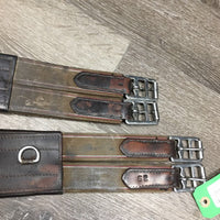 Anatomical Leather Girth, 2x els, 3x D's *gc/fair, rubs, faded, stains, frayed nylon, unstitched, clean, deep creases