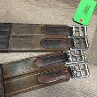 Anatomical Leather Girth, 2x els, 3x D's *gc/fair, rubs, faded, stains, frayed nylon, unstitched, clean, deep creases