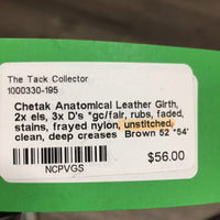 Anatomical Leather Girth, 2x els, 3x D's *gc/fair, rubs, faded, stains, frayed nylon, unstitched, clean, deep creases